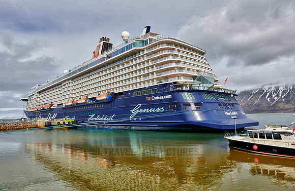 huge cruise ship in harbor of Longyearbyen