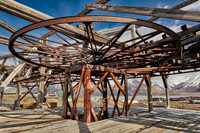 old wooden and rusty construction of a cable car for coal mining