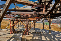 old wooden and rusty construction of a cable car for coal mining