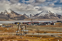old cable car pole and mountain range
