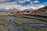 river, village Longyearbyen and landscape