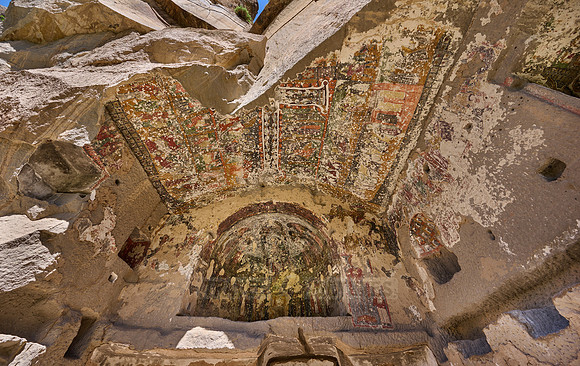 Egritas church with collapsed front wall showing frescos, Ihlara valley