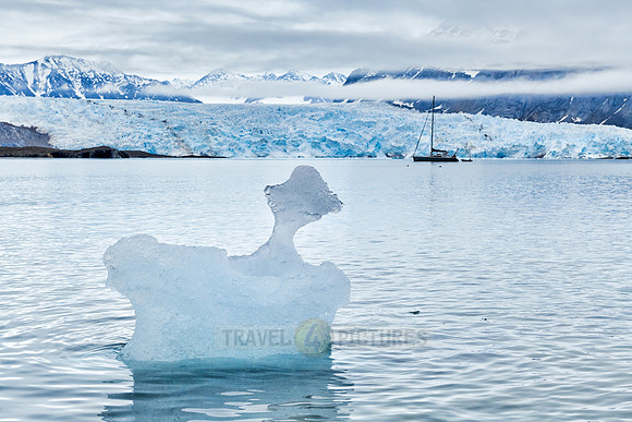 small pieces of ice floating in front of glacier