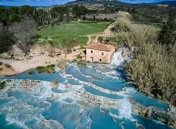 Aerial view of Cascate del Mulino di Saturnia