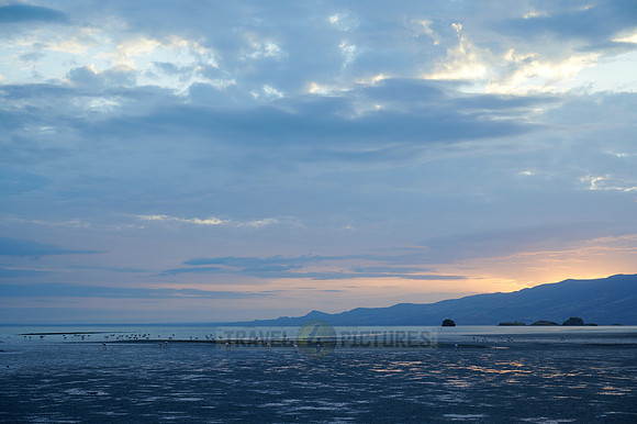 sunrise on Lake Natron with flamingos