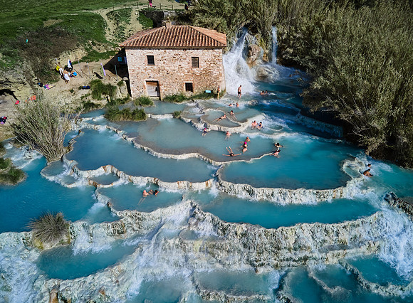 Aerial view of Cascate del Mulino di Saturnia