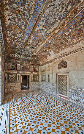 interior shot of brilliant decorated walls and ceiling