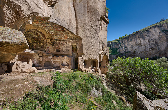 Egritas church with collapsed front wall showing frescos, Ihlara valley