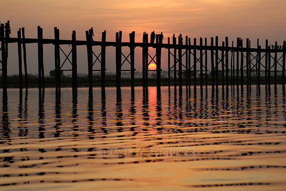 sunset over U Bein Bridge of Mandalay