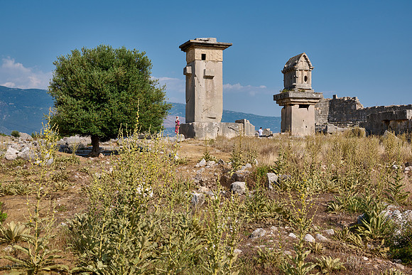 Sarcophagus and Harpy Pillar in ruins of ancient city Xanthos