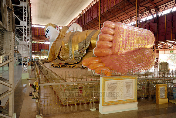 feet with letters on lying reclining Buddha, Yangon