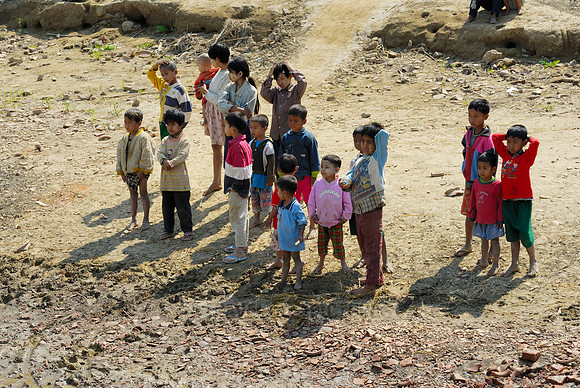 children at shore of Irrawaddy River
