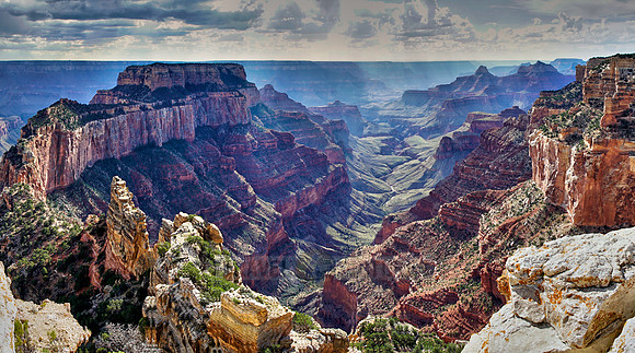thunderstorm and sun beams over Grand Canyon