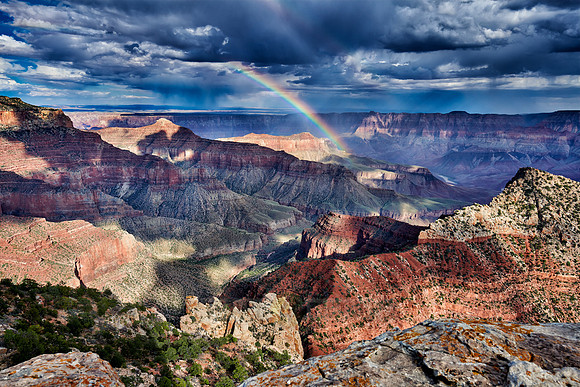 thunderstorm and rainbow over Grand Canyon