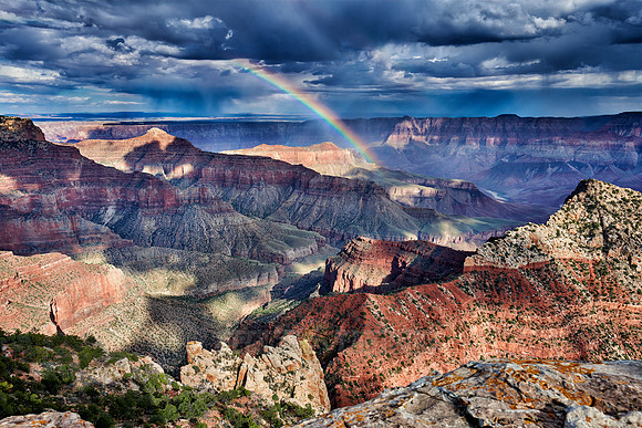 thunderstorm and rainbow over Grand Canyon