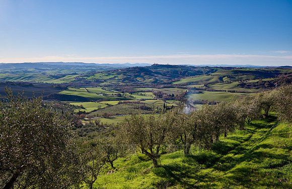 View over the Val de Orcia to Pienza