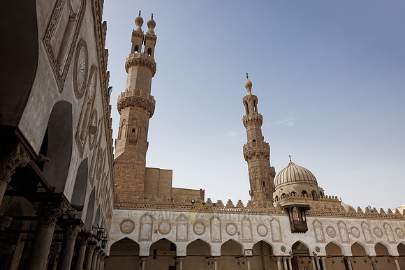 Al Ashar Mosque inner courtyard and minaret