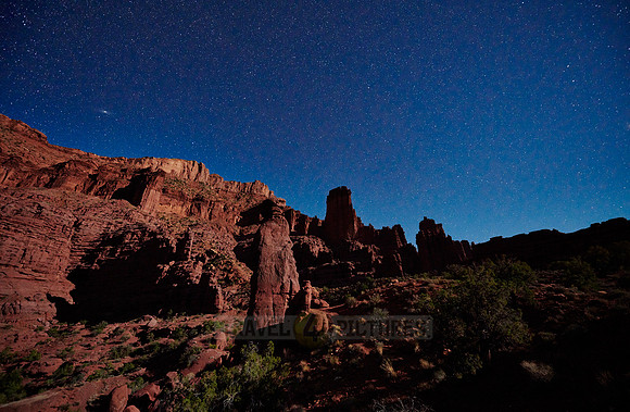 night sky and milky way above Fisher Towers