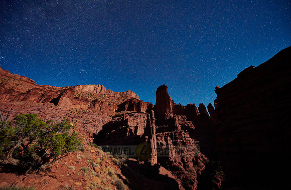 night sky and milky way above Fisher Towers