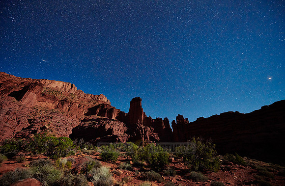 night sky and milky way above Fisher Towers