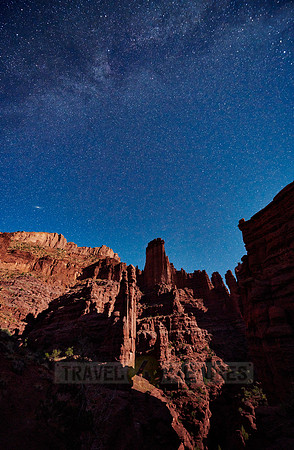 night sky and milky way above Fisher Towers