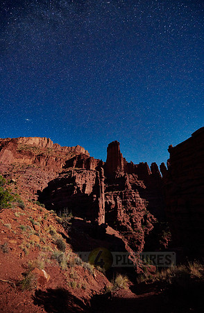 night sky and milky way above Fisher Towers