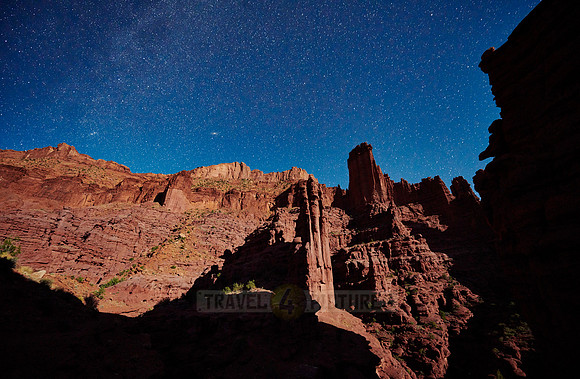 night sky and milky way above Fisher Towers