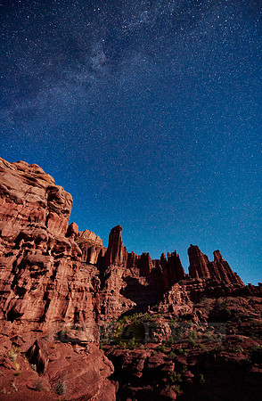 night sky and milky way above Fisher Towers