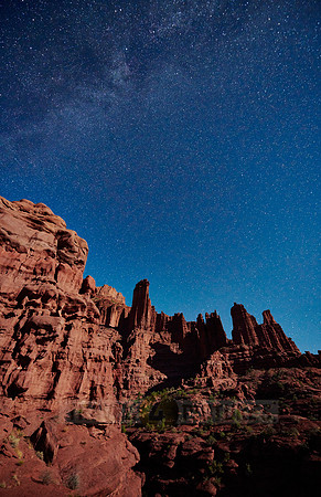 night sky and milky way above Fisher Towers