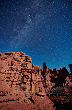 night sky and milky way above Fisher Towers