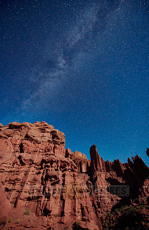 night sky and milky way above Fisher Towers