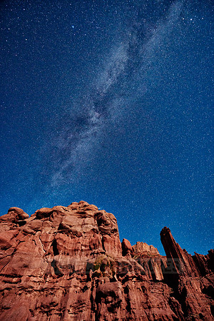 night sky and milky way above Fisher Towers