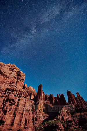 night sky and milky way above Fisher Towers
