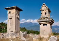 Sarcophagus and Harpy Pillar in ruins of ancient city Xanthos
