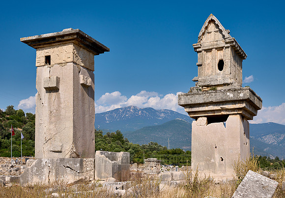 Sarcophagus and Harpy Pillar in ruins of ancient city Xanthos