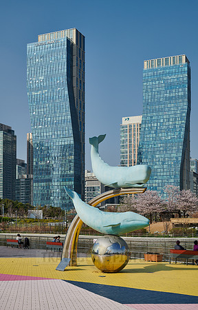 whale figures in Central Park of Songdo International Business District