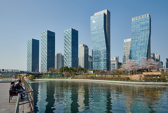 Central Park in Songdo International Business District with skyscraper