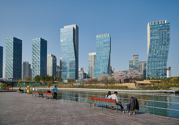 Central Park in Songdo International Business District with skyscraper