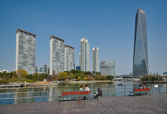 Central Park in Songdo International Business District with skyscraper