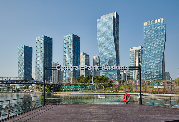 Central Park in Songdo International Business District with skyscraper