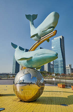 whale figures in Central Park of Songdo International Business District