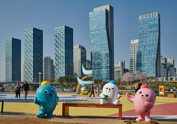 oversized colorful toy figures in Central Park in Songdo International Business District|