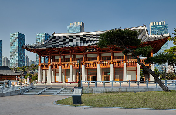 Traditional Korean style hanok architecture at Central Park in Songdo International Business District