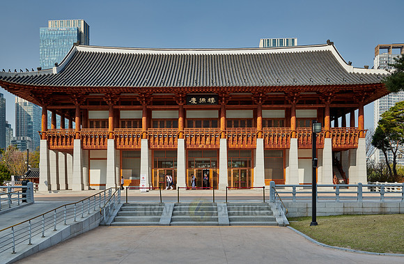 Traditional Korean style hanok architecture at Central Park in Songdo International Business District