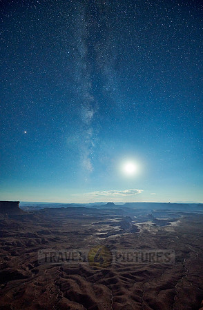 night sky with moon over Canyonlands National Park, Island in the Sky