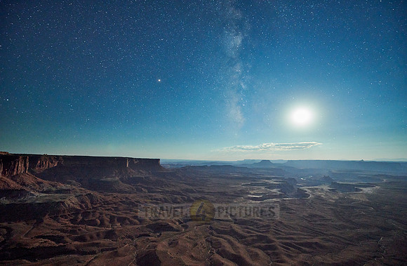 night sky with moon over Canyonlands National Park, Island in the Sky