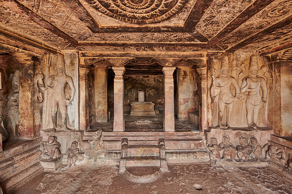 stone carving inside of Ravana Phadi Cave Temples
