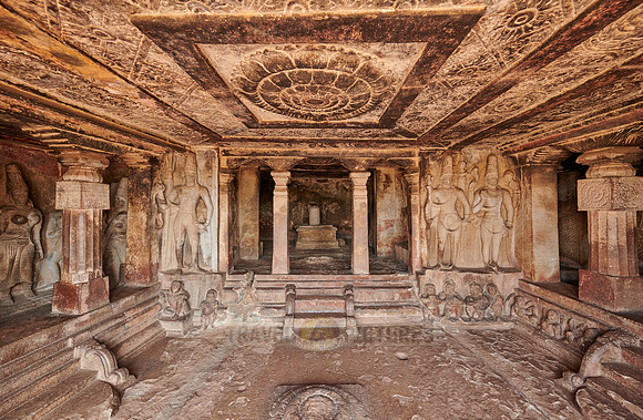 stone carving inside of Ravana Phadi Cave Temples