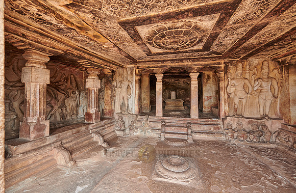 stone carving inside of Ravana Phadi Cave Temples