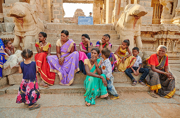 traditional dressed locals at Vijaya Vittala Temple, Hampi